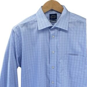Eagle Shirtmakers 17.5 34/35 XL Blue Wine Check Dress Shirt Regular Fit Non Iron